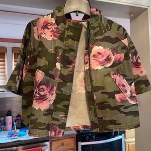 GAP Kids Camouflage and Pink Floral Cape Jacket